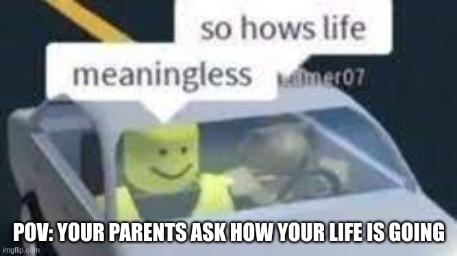 Very True | POV: YOUR PARENTS ASK HOW YOUR LIFE IS GOING | image tagged in so true memes,pov,parents,roblox | made w/ Imgflip meme maker