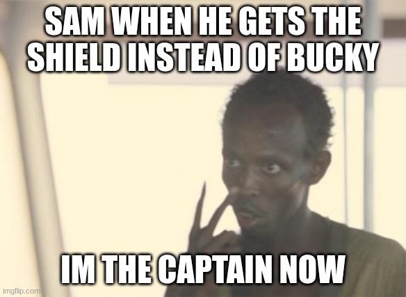 I'm The Captain Now | SAM WHEN HE GETS THE SHIELD INSTEAD OF BUCKY; IM THE CAPTAIN NOW | image tagged in memes,i'm the captain now | made w/ Imgflip meme maker