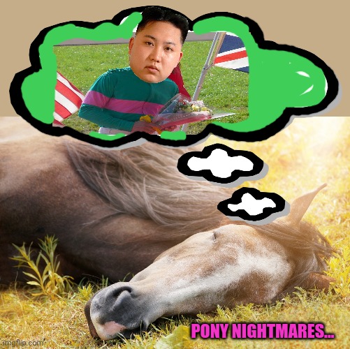 I had that dream again. Yeah that dream with the dwarf jockey... | PONY NIGHTMARES... | image tagged in nightmare,get it,cause its a mare,lol,stop it get some help | made w/ Imgflip meme maker