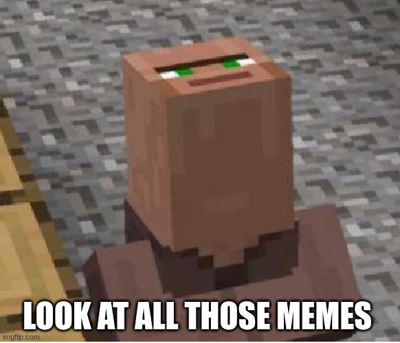 look at all those memes | LOOK AT ALL THOSE MEMES | image tagged in minecraft villager looking up,memes | made w/ Imgflip meme maker
