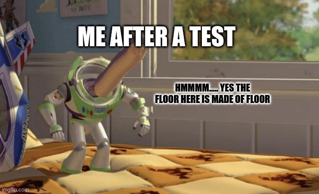 My brain cells after a test | ME AFTER A TEST; HMMMM..... YES THE FLOOR HERE IS MADE OF FLOOR | image tagged in hmm yes | made w/ Imgflip meme maker