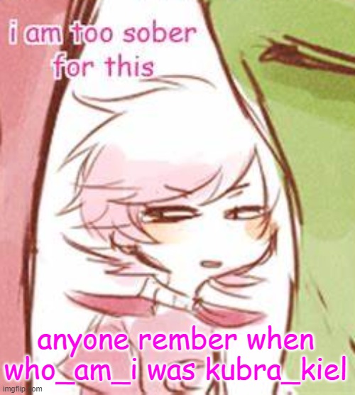 the | anyone rember when who_am_i was kubra_kiel | image tagged in i am too sober for this | made w/ Imgflip meme maker