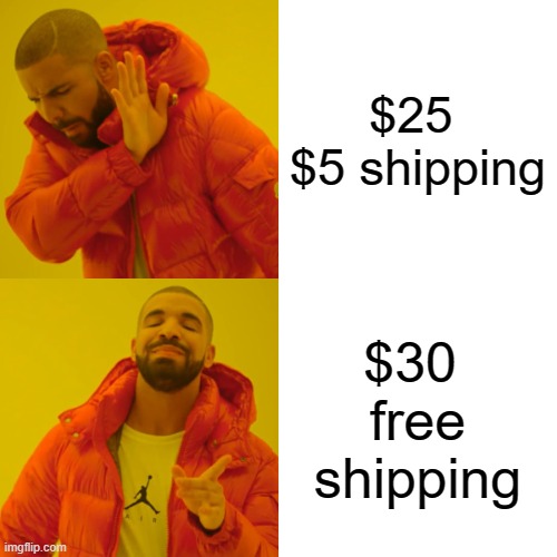 Drake Hotline Bling | $25 
$5 shipping; $30 
free shipping | image tagged in memes,drake hotline bling | made w/ Imgflip meme maker