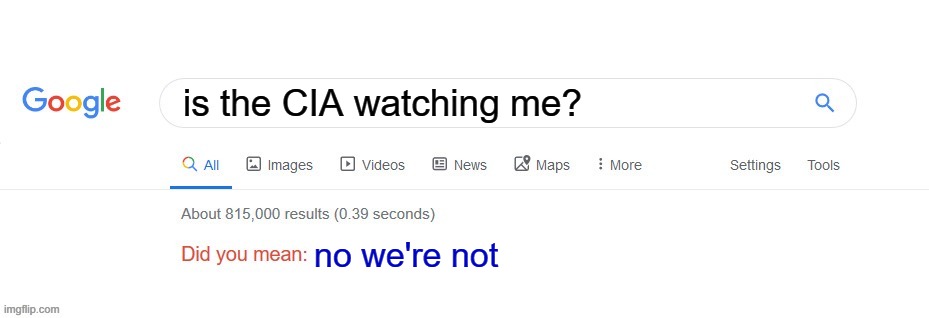 Did you mean? | is the CIA watching me? no we're not | image tagged in did you mean | made w/ Imgflip meme maker