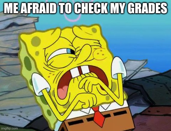 Cringing Spongebob | ME AFRAID TO CHECK MY GRADES | image tagged in cringing spongebob | made w/ Imgflip meme maker