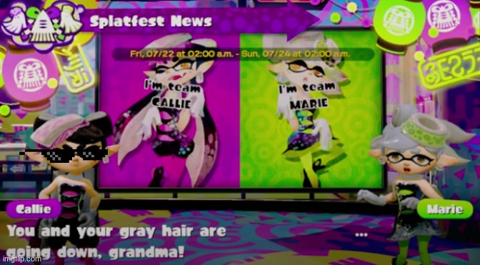 SOMEONE SHOULD PUT YOU IN A BOX AND THROW YOU DOWN THE RIVER GRANDMA! | image tagged in memes,splatoon | made w/ Imgflip meme maker