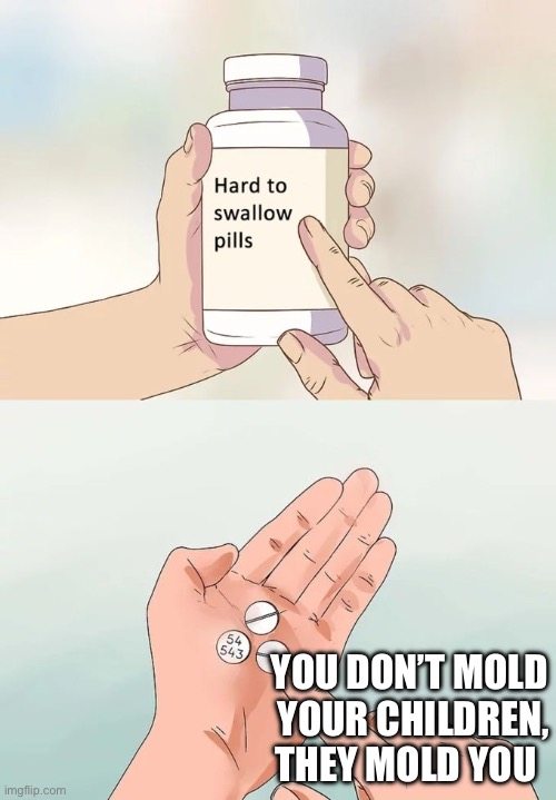 They mold you more | YOU DON’T MOLD
 YOUR CHILDREN, THEY MOLD YOU | image tagged in memes,hard to swallow pills,parenting,truth | made w/ Imgflip meme maker