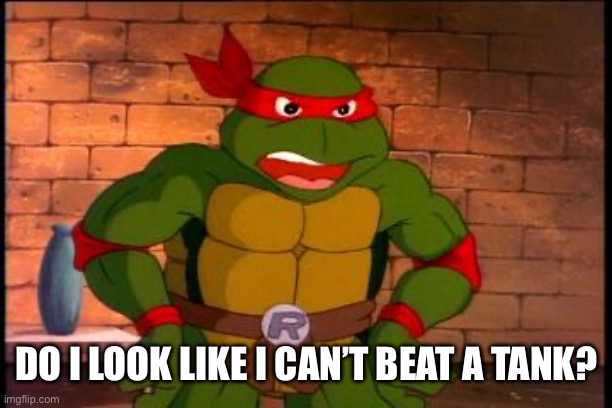 Angry Raphael | DO I LOOK LIKE I CAN’T BEAT A TANK? | image tagged in angry raphael | made w/ Imgflip meme maker