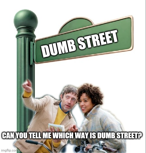 Dumb street | DUMB STREET; CAN YOU TELL ME WHICH WAY IS DUMB STREET? | image tagged in what's wrong with this picture,who's the smart 1 | made w/ Imgflip meme maker