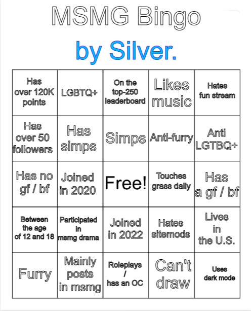 Silver.'s MSMG Bingo Blank Meme Template