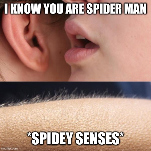 Not even he predicted it | I KNOW YOU ARE SPIDER MAN; *SPIDEY SENSES* | image tagged in whisper and goosebumps,memes,funny,spiderman | made w/ Imgflip meme maker
