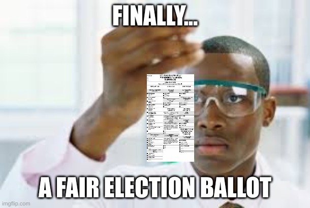 idk | FINALLY... A FAIR ELECTION BALLOT | image tagged in finally | made w/ Imgflip meme maker