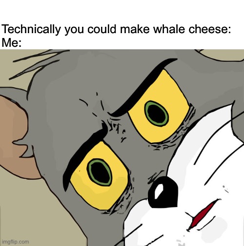 Whale cheese | Technically you could make whale cheese:

Me: | image tagged in memes,unsettled tom | made w/ Imgflip meme maker