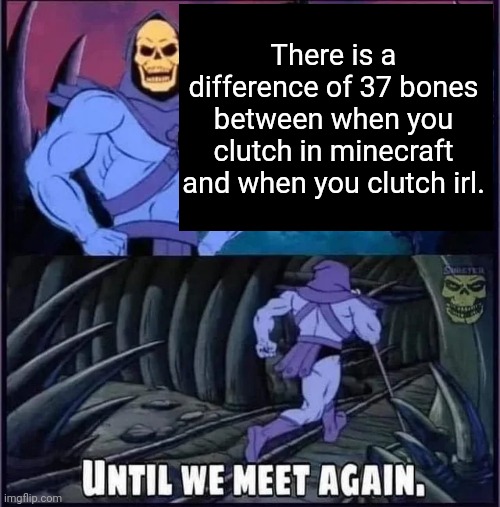 Maybe more | There is a difference of 37 bones between when you clutch in minecraft and when you clutch irl. | image tagged in until we meet again | made w/ Imgflip meme maker