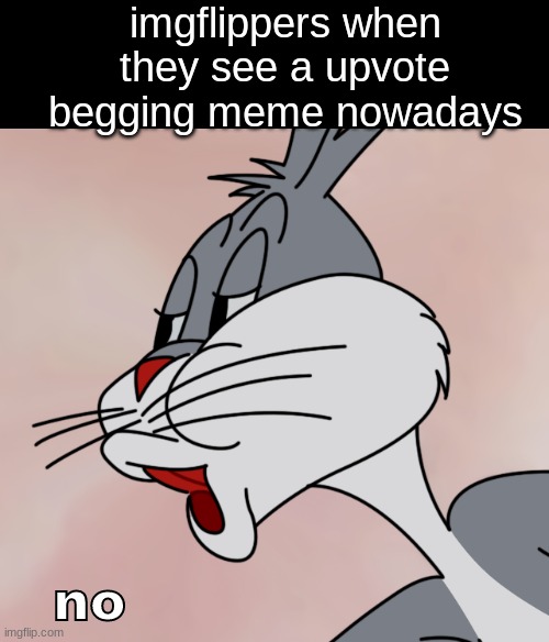 fr, i just wanted some views tho... | imgflippers when they see a upvote begging meme nowadays; no | image tagged in bugs bunny no | made w/ Imgflip meme maker