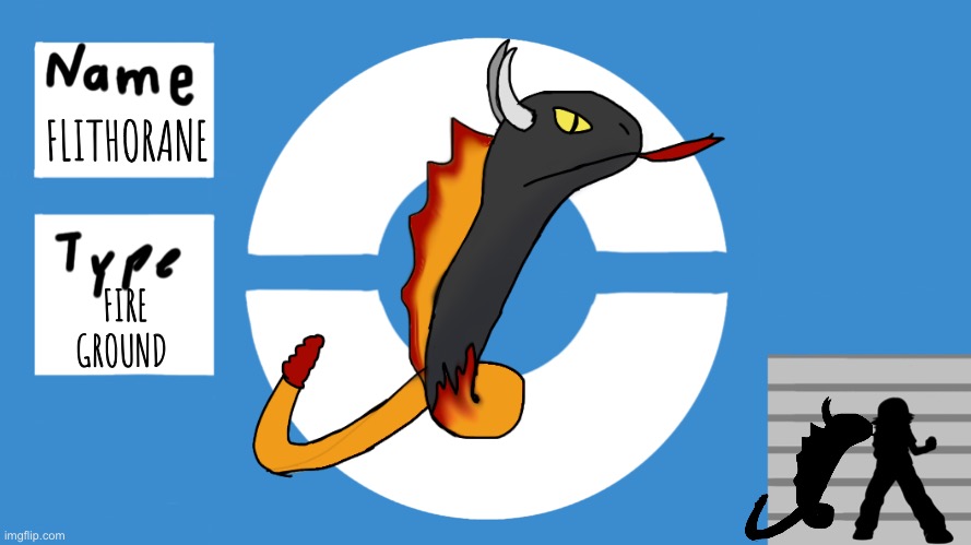 Flithorane, the final evolution of the Fire Starters. | FLITHORANE; FIRE
GROUND | image tagged in pokemon display template | made w/ Imgflip meme maker