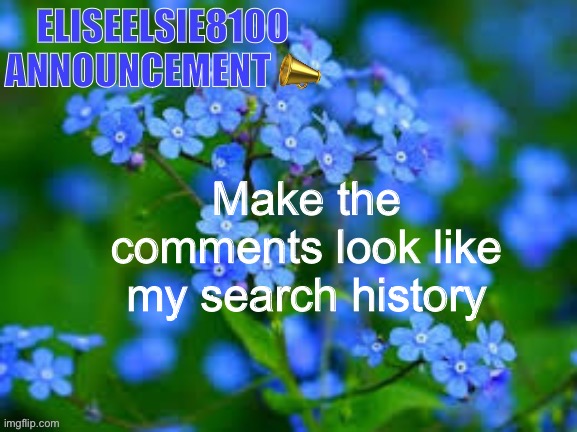 EliseElsie8100 Announcement | Make the comments look like my search history | image tagged in eliseelsie8100 announcement | made w/ Imgflip meme maker