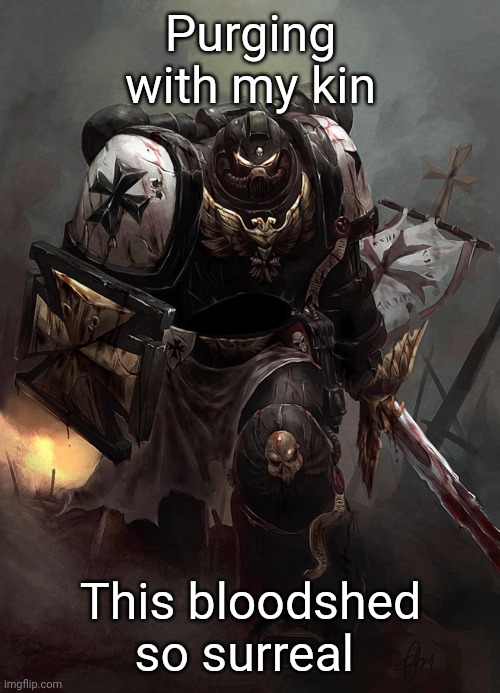 Warhammer 40k Black Templar | Purging with my kin; This bloodshed so surreal | image tagged in warhammer 40k black templar | made w/ Imgflip meme maker