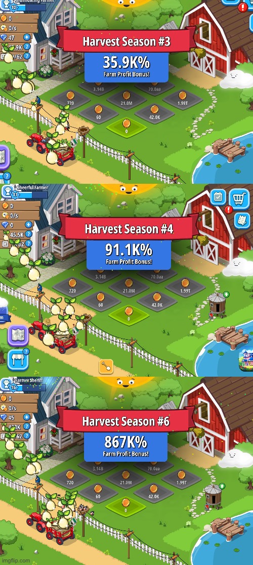 Idle Farming Empire Harvest Seasons 3, 4, 6 amount | image tagged in gaming,games,memes,funny,upvote,comment | made w/ Imgflip meme maker