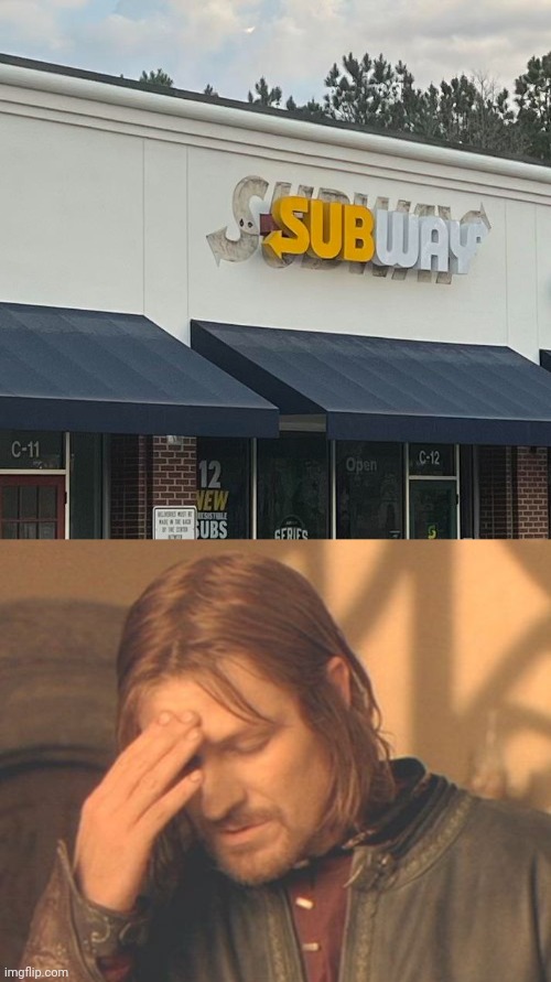 Subway logo won't fit | image tagged in memes,frustrated boromir,subway,you had one job,logo,fails | made w/ Imgflip meme maker