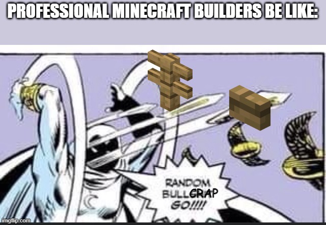 Why is this so true | PROFESSIONAL MINECRAFT BUILDERS BE LIKE:; CRAP | image tagged in random bullshit go | made w/ Imgflip meme maker