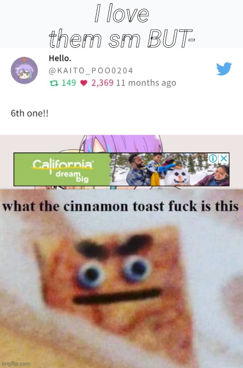 Should i be concerned | I love them sm BUT- | image tagged in what the cinnamon toast f is this | made w/ Imgflip meme maker