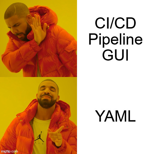 Pipeline GUI vs YAML | CI/CD Pipeline GUI; YAML | image tagged in memes,drake hotline bling | made w/ Imgflip meme maker