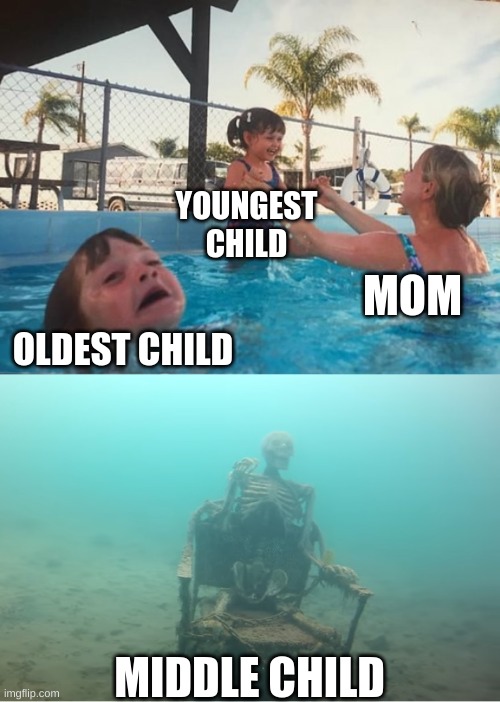 i coudn't think of a title... XD | YOUNGEST CHILD; MOM; OLDEST CHILD; MIDDLE CHILD | image tagged in swimming pool kids | made w/ Imgflip meme maker