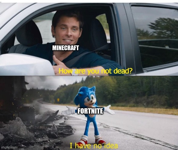 I also have no clue | MINECRAFT; FORTNITE | image tagged in sonic how are you not dead | made w/ Imgflip meme maker