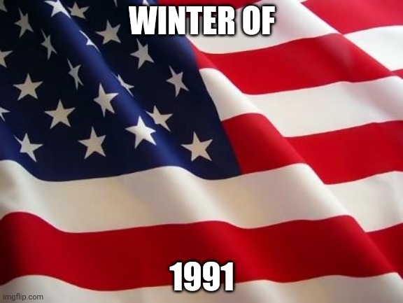Take that, commie | WINTER OF 1991 | image tagged in american flag | made w/ Imgflip meme maker