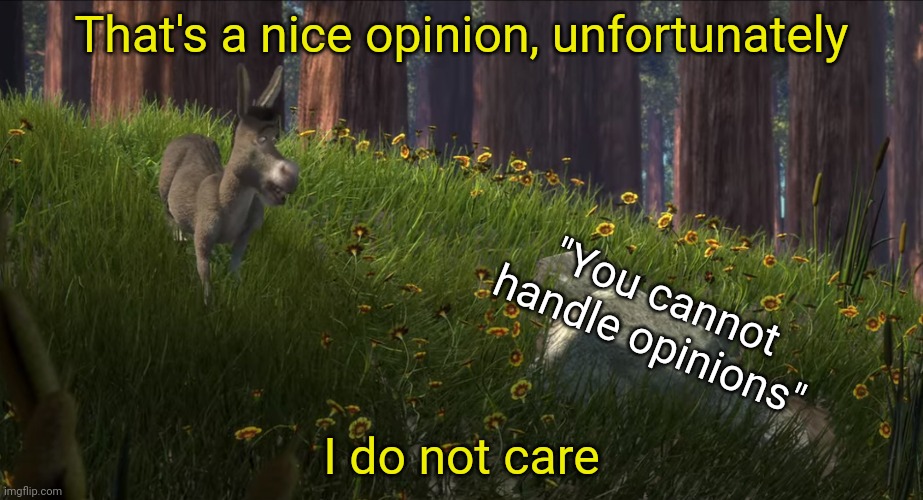 Thats a nice boulder | That's a nice opinion, unfortunately I do not care "You cannot handle opinions" | image tagged in thats a nice boulder | made w/ Imgflip meme maker