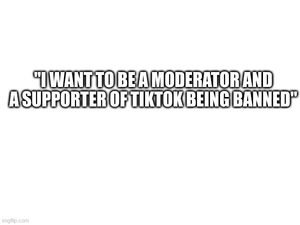 "I WANT TO BE A MODERATOR AND A SUPPORTER OF TIKTOK BEING BANNED" | made w/ Imgflip meme maker