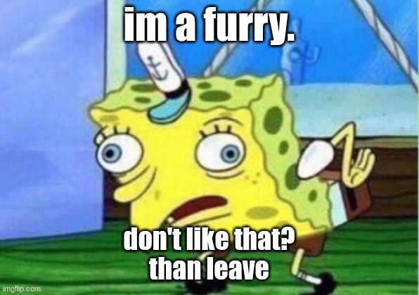 Mocking Spongebob | im a furry. don't like that?
than leave | image tagged in memes,mocking spongebob | made w/ Imgflip meme maker