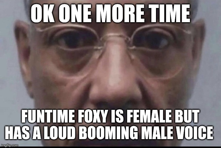 Take that back | OK ONE MORE TIME; FUNTIME FOXY IS FEMALE BUT HAS A LOUD BOOMING MALE VOICE | image tagged in take that back | made w/ Imgflip meme maker