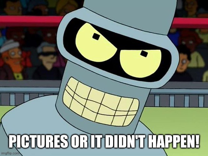 Pictures or it didn't happen | PICTURES OR IT DIDN'T HAPPEN! | image tagged in futurama,bender,picture | made w/ Imgflip meme maker
