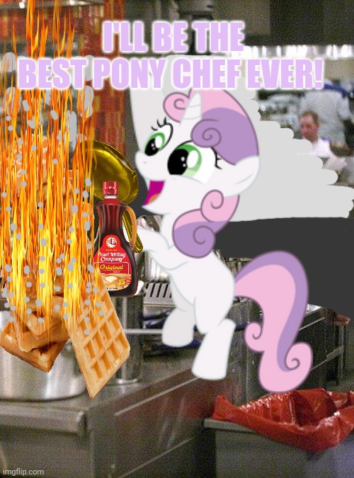 Sweetie Belle Top Chef? | I'LL BE THE BEST PONY CHEF EVER! | image tagged in top chef,sweetie belle,mlp,it burns it burns | made w/ Imgflip meme maker