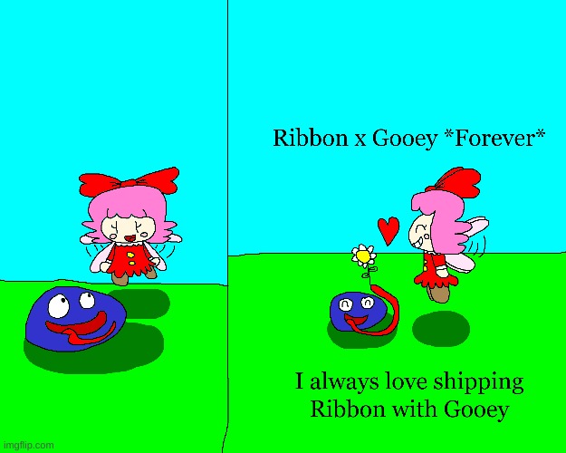 I always do ship Ribbon with Gooey | image tagged in gooey,ribbon,relationship,cute,fan art,parody | made w/ Imgflip meme maker