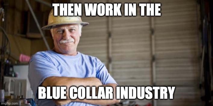 Blue Collar Man | THEN WORK IN THE BLUE COLLAR INDUSTRY | image tagged in blue collar man | made w/ Imgflip meme maker