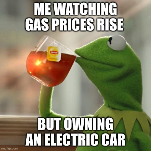 its true | ME WATCHING GAS PRICES RISE; BUT OWNING AN ELECTRIC CAR | image tagged in memes,but that's none of my business,kermit the frog | made w/ Imgflip meme maker