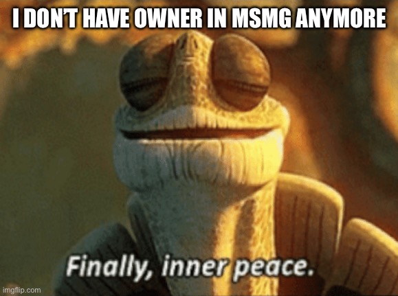 Finally, inner peace. | I DON’T HAVE OWNER IN MSMG ANYMORE | image tagged in finally inner peace | made w/ Imgflip meme maker