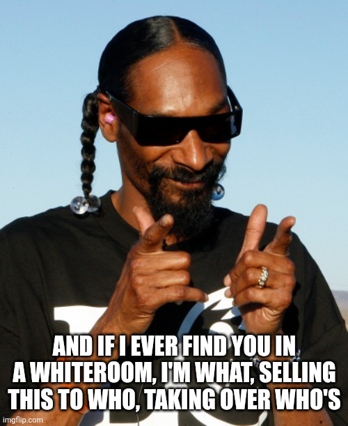 Pull your shit together | AND IF I EVER FIND YOU IN A WHITEROOM, I'M WHAT, SELLING THIS TO WHO, TAKING OVER WHO'S | image tagged in snoop dogg approves,4th floor,checked it out | made w/ Imgflip meme maker