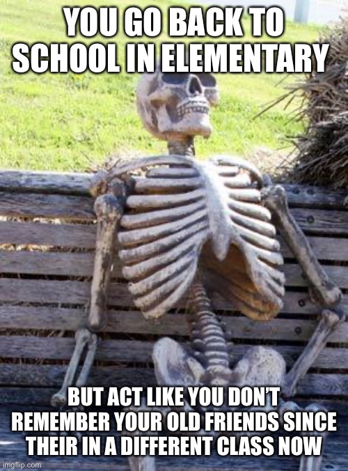 Did you guys do this? | YOU GO BACK TO SCHOOL IN ELEMENTARY; BUT ACT LIKE YOU DON’T REMEMBER YOUR OLD FRIENDS SINCE THEIR IN A DIFFERENT CLASS NOW | image tagged in memes,waiting skeleton,school,relatable,skeleton,funny | made w/ Imgflip meme maker