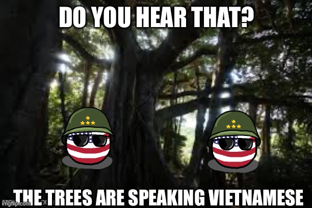 The 70s Be like | DO YOU HEAR THAT? THE TREES ARE SPEAKING VIETNAMESE | image tagged in good morning vietnam | made w/ Imgflip meme maker