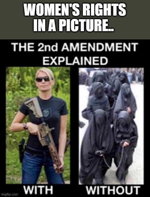 lock & load ladies | WOMEN'S RIGHTS IN A PICTURE.. | image tagged in democrats | made w/ Imgflip meme maker