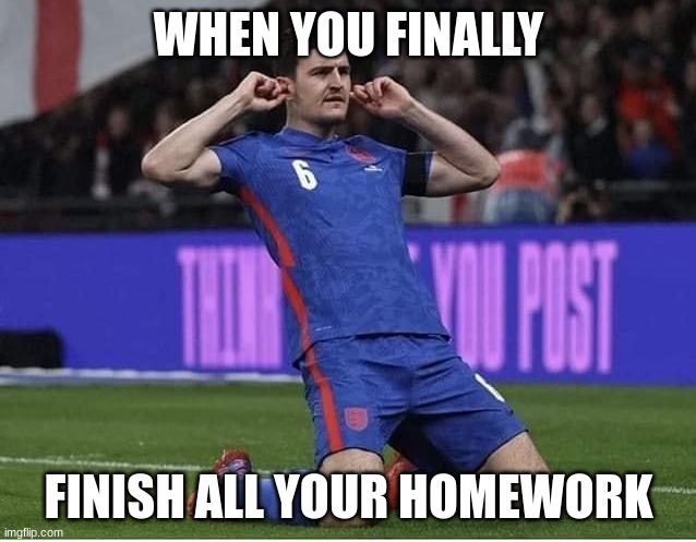 maguire | WHEN YOU FINALLY; FINISH ALL YOUR HOMEWORK | image tagged in maguire over-celebrating | made w/ Imgflip meme maker