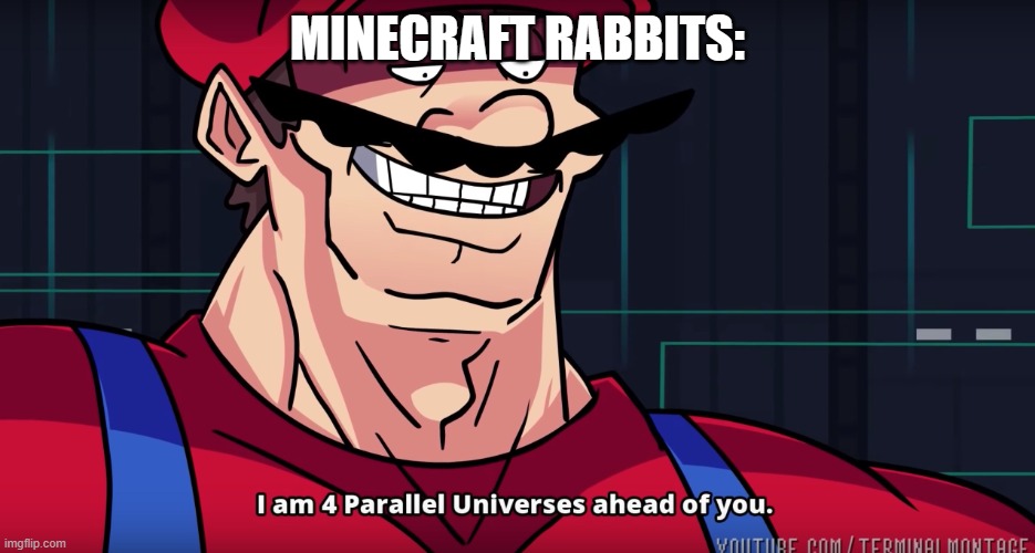 I am 4 parrallel universes ahead of you | MINECRAFT RABBITS: | image tagged in i am 4 parrallel universes ahead of you | made w/ Imgflip meme maker