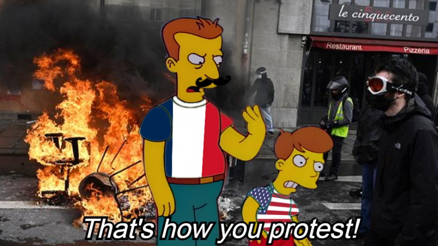 France is getting down! | image tagged in protest,the simpsons,general strike | made w/ Imgflip meme maker