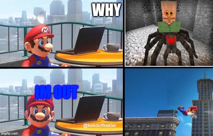 Mario jumps off a building because a cursed image | WHY; IM OUT | image tagged in mario jumps off of a building | made w/ Imgflip meme maker