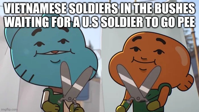 lost privileges | VIETNAMESE SOLDIERS IN THE BUSHES WAITING FOR A U.S SOLDIER TO GO PEE | image tagged in lost privileges | made w/ Imgflip meme maker