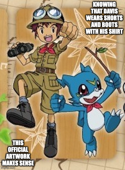 Davis As a Ranger | KNOWING THAT DAVIS WEARS SHORTS AND BOOTS WITH HIS SHIRT; THIS OFFICIAL ARTWORK MAKES SENSE | image tagged in davis motomiya,digimon,memes | made w/ Imgflip meme maker